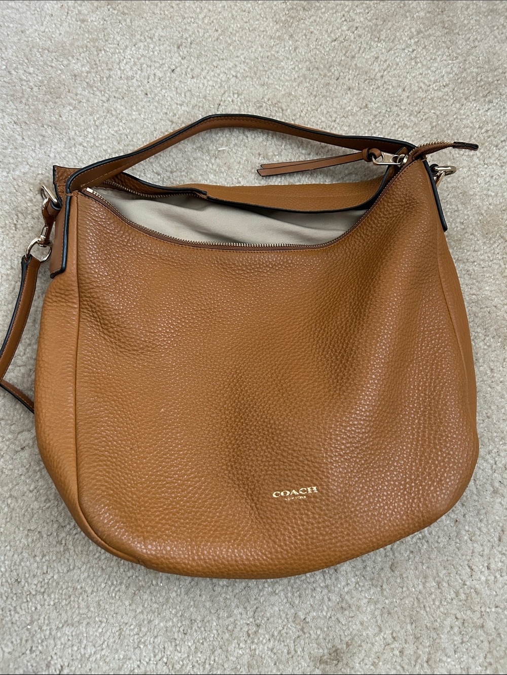 Coach Pebbled Leather Shoulder Bag in Saddle/Tan Brown